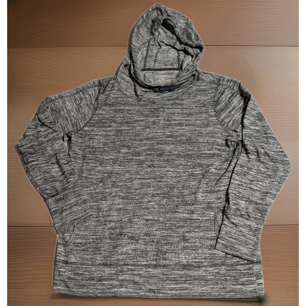 LL Bean Marled Knit Pullover Hoodie Womens Large Gray Cowl Neck Sweatshirt